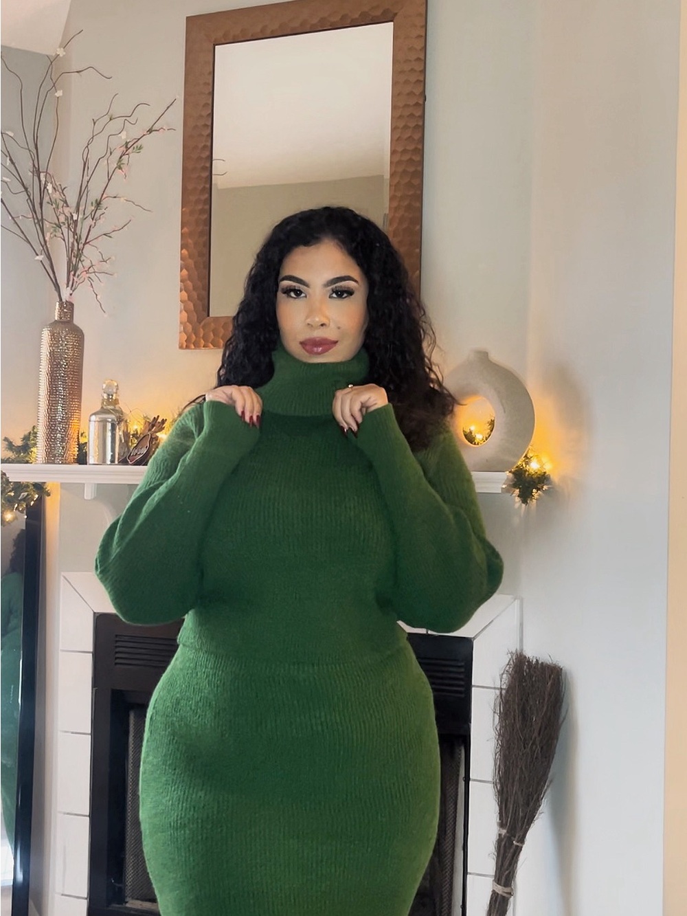 Turtleneck Knit Sweater Set in Green